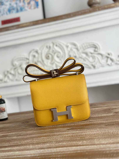 Hermes Constance Epsom Leather 19cm Dark Yellow Silver H082238 - Default Title - View 1