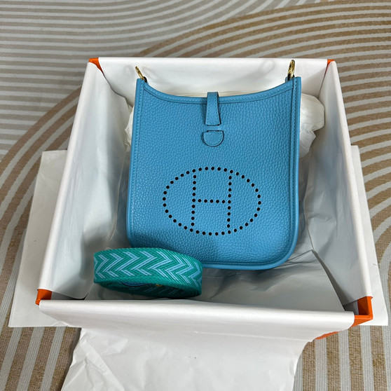 Hermes Evelyne III 17 Blue Togo Leather Bag Silver H5613 - Default Title - View 1