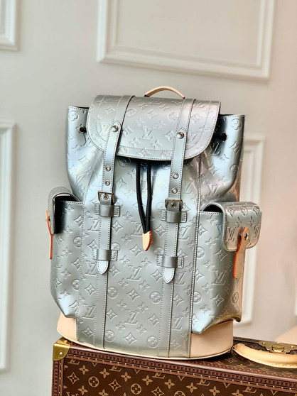 Louis Vuitton M58756 Christopher Backpack MM Leather Silver - 38 x 44 x 21 cm / Silver - View 1