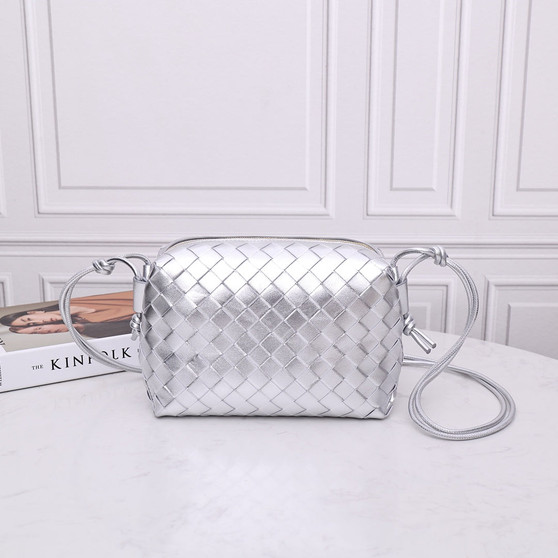 Bottega Veneta Small Loop Camera Bag 723548 Silver Intrecciato leather