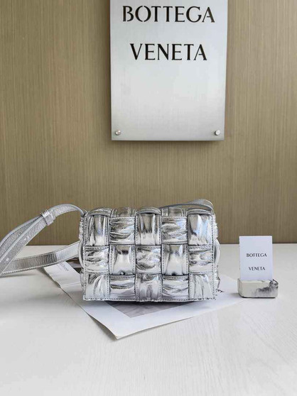 Bottega Veneta Small Cassette Bag 736253 Calfskin Silver