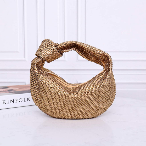 Bottega Veneta Mini Jodie bag 731400 strass-embellished mesh Gold