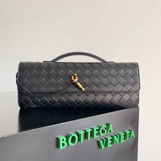 Bottega Veneta Long Clutch Andiamo With Handle 741511 Calfskin Black