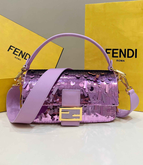Fendi 8BR600 Baguette Bag embroidered with light purple sequins