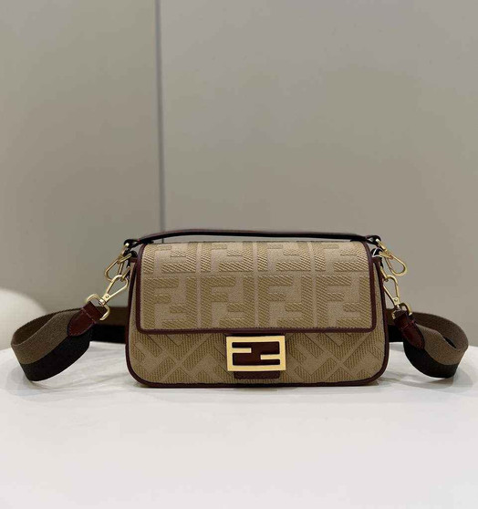 Fendi 8BR600 Baguette Dark Beige FF canvas bag