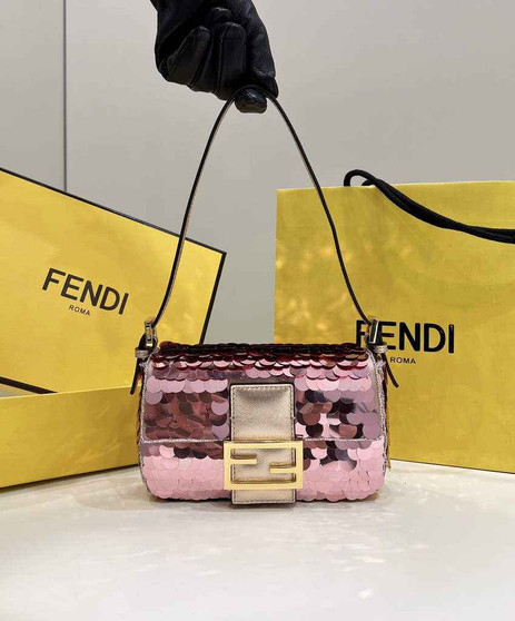 Fendi 8BS049 Mini Baguette 1997 Pink leather and sequinned bag
