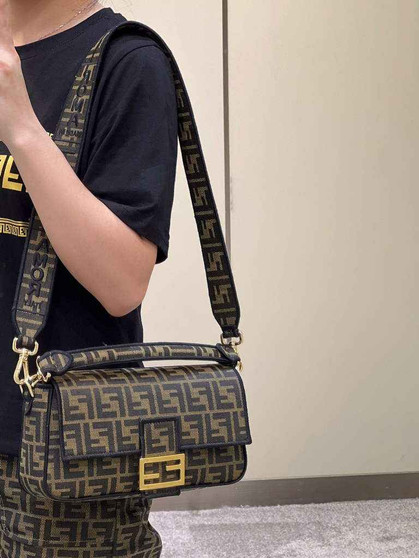 Fendi 8BR600 Baguette Jacquard FF fabric bag Brown