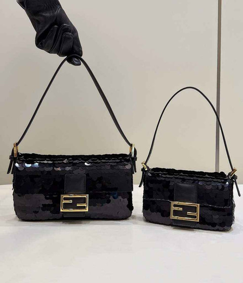 Fendi 8BR792 Baguette 1997 Black leather and sequinned bag