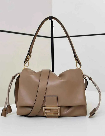 Fendi Mamma Baguette Medium Bag 8BR833 dark beige leather