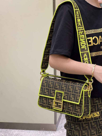 Fendi 8BR600 Baguette Jacquard FF fabric bag Green