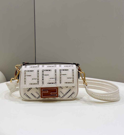 Fendi 8BS017 Baguette Mini Jacquard FF bag in White