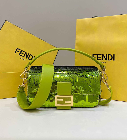 Fendi 8BR600 Baguette Bag embroidered with green sequins