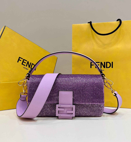 Fendi Baguette Bag 8BR600 Purple Beaded bag with two-tone FF motif