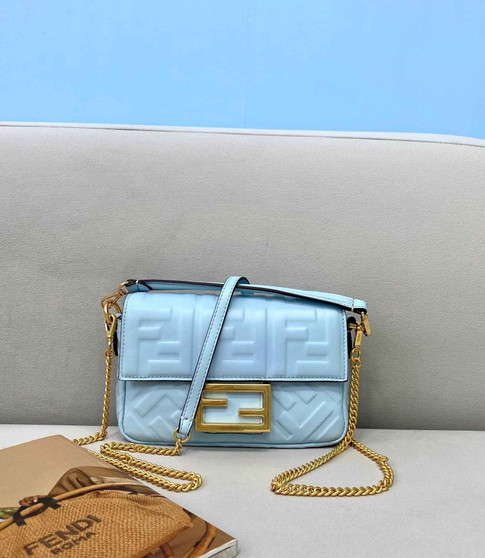 Fendi 8BS017 Baguette Mini light blue leather bag
