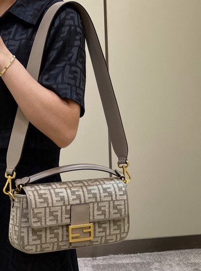 Fendi 8BR600 Baguette Dove gray FF tapestry fabric bag