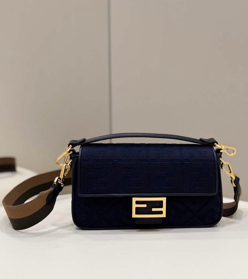 Fendi 8BR600 Baguette Navy Blue FF canvas bag