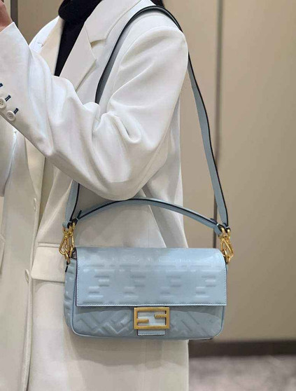 Fendi 8BR600 Baguette Light Blue leather bag