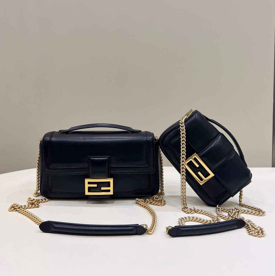 Fendi 8BR783 Baguette Chain Black nappa leather bag