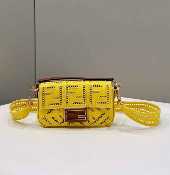 Fendi 8BS017 Baguette Mini Jacquard FF bag in Yellow