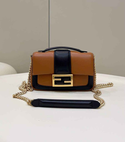 Fendi 8BS045 Mini Baguette Chain Brown nappa leather bag