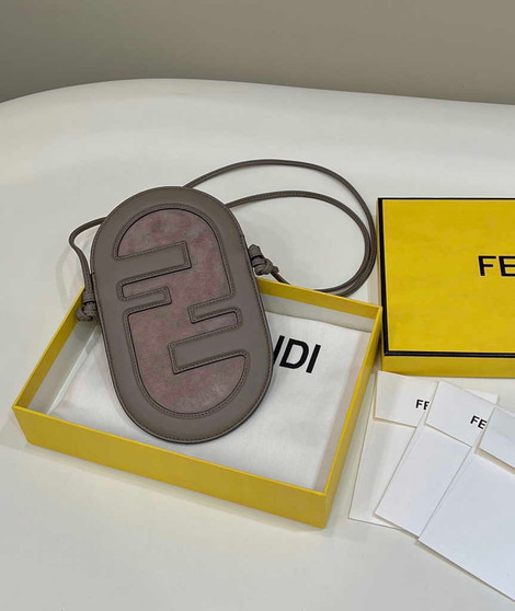 Fendi O’Lock Phone Pouch 7AS055 Gray leather pouch
