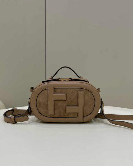 Fendi 8BS058 O’Lock Mini Camera Case Dark Beige leather mini bag