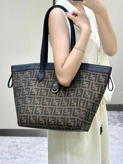 Fendi Origami Medium 8BH414 Brown FF jacquard fabric bag