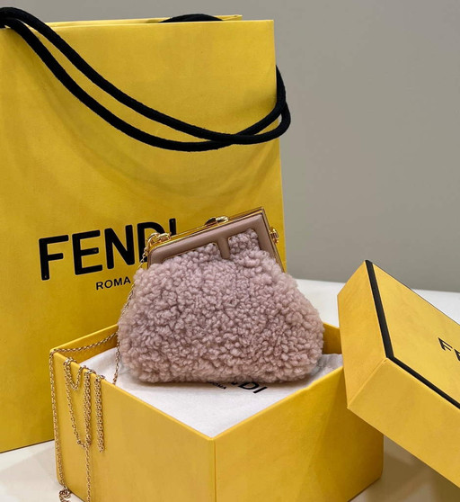 Fendi Nano First Charm Shoulder Bag 7AS051 Pink sheepskin bag