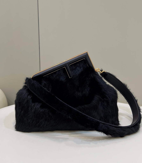 Fendi First Medium 8BP127 Black fox fur bag