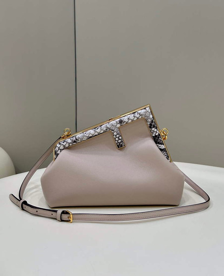 Fendi First Small 8BP129 Beige leather and python leather bag