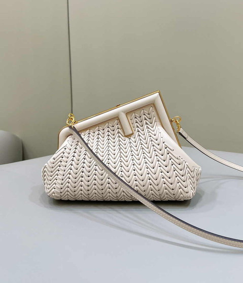 Fendi First Small 8BP129 Beige Interlaced Leather Bag