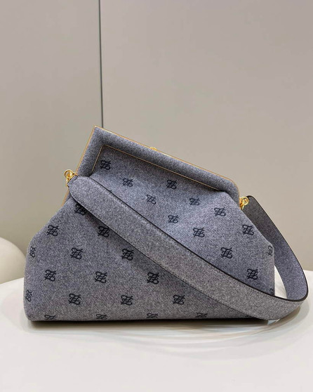 Fendi First Medium 8BP127 Gray flannel bag with embroidery