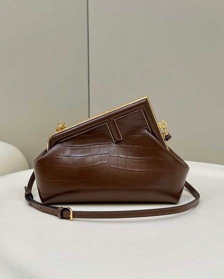 Fendi First Small 8BP129 Brown laqué crocodile leather bag