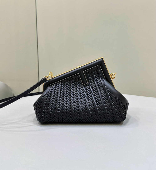 Fendi First Small 8BP129 Black Interlaced Leather Bag