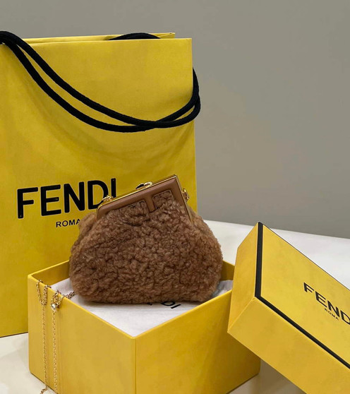 Fendi Nano First Charm Shoulder Bag 7AS051 Brown sheepskin bag