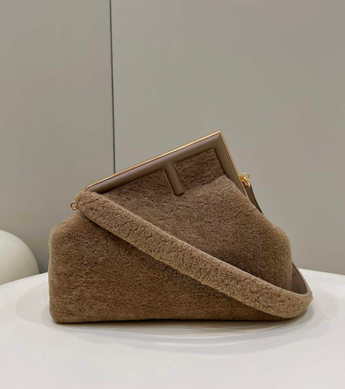 Fendi First Medium 8BP127 Khaki sheepskin bag