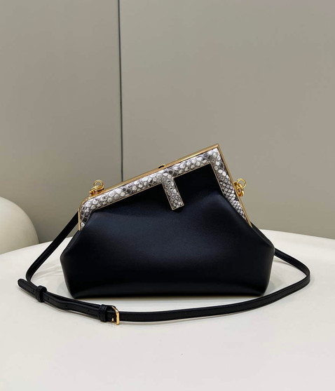 Fendi First Small 8BP129 Black leather and python leather bag