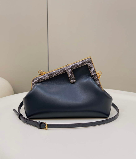 Fendi First Small 8BP129 Navy Blue leather and python leather bag