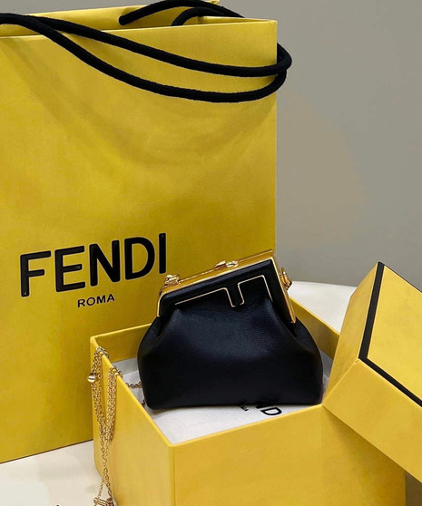 Fendi Nano First Charm Shoulder Bag 7AS051 Black Leather