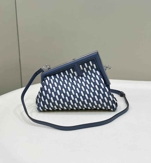 Fendi First Small 8BP129 White and Blue Interlaced Leather Bag