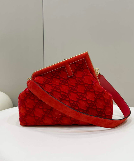 Fendi First Medium 8BP127 Red Suede bag