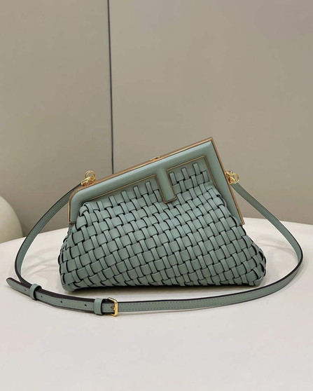 Fendi First Small 8BP129 Green braided leather bag