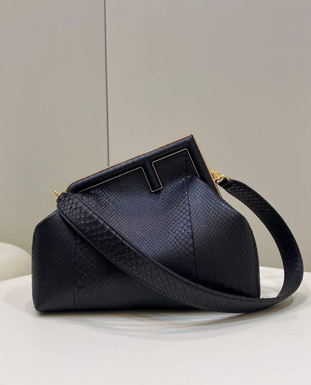 Fendi First Medium 8BP127 Black python leather bag