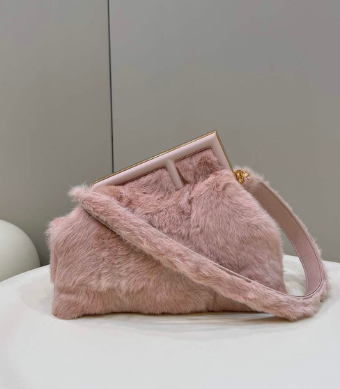Fendi First Medium 8BP127 Pink fox fur bag