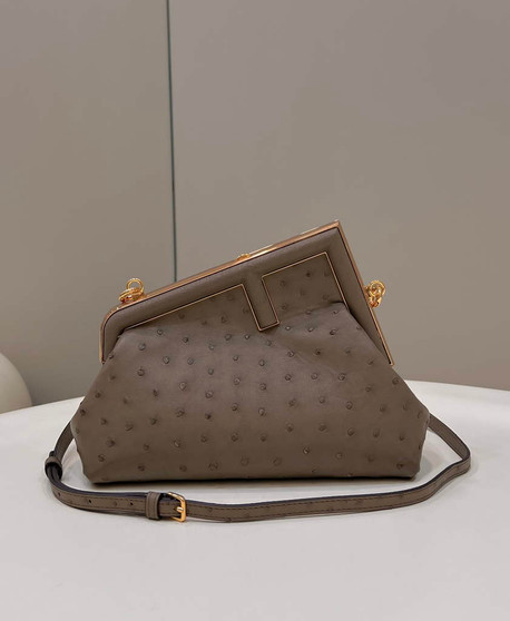 Fendi First Small 8BP129 Light Brown ostrich leather bag