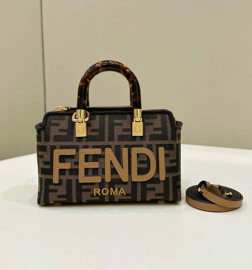 Fendi 8BS067 By The Way Mini Small brown FF fabric Boston bag
