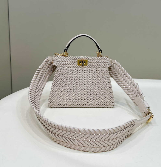 Fendi 8BN335 Peekaboo ISeeU Petite Bag Beige Camellia leather