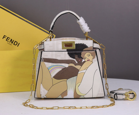 Fendi 8BN244 Peekaboo Mini Selleria Bag Beige