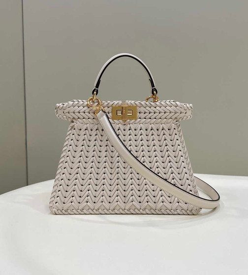 Fendi 8BN327 Peekaboo ISeeU Petite Small Bag Beige Camellia leather