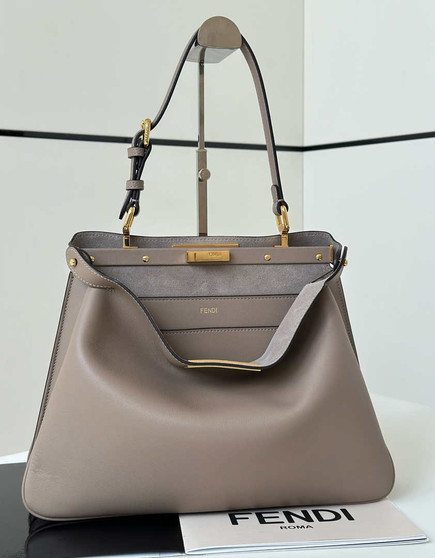 Fendi Peekaboo Soft Medium Gray Leather Bag 8BN353